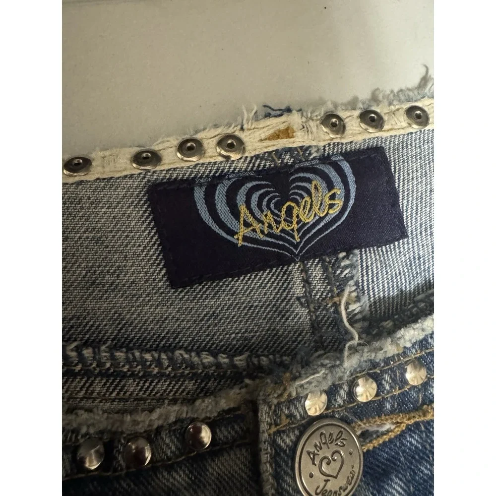 Angels Jeanswear Women's 13 Light Wash Flare Jeans Y2K Studded Waist Vintage